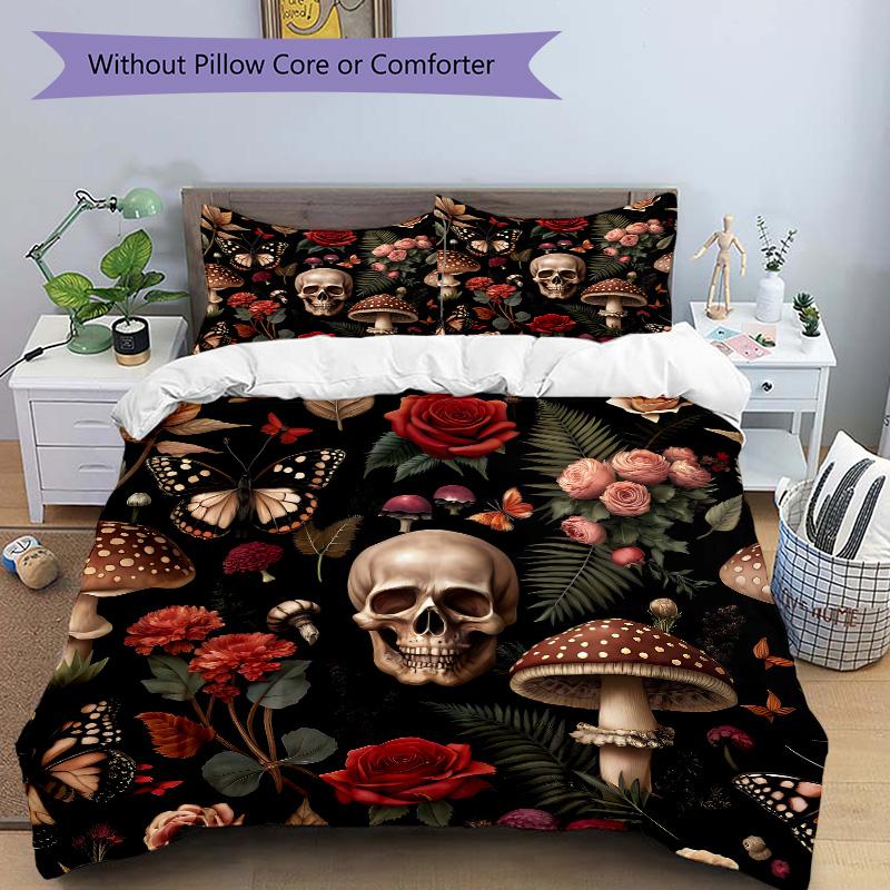 Mystical Skull Flowers Print 3Pcs Bedding Setduvet Cover With 2 Bedropillowcase Home Birthday Gift