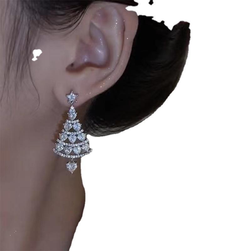 New Christmas Tree Light Luxury High-end Long Tassel Earrings Autumn and Winter Versatile Niche Earrings