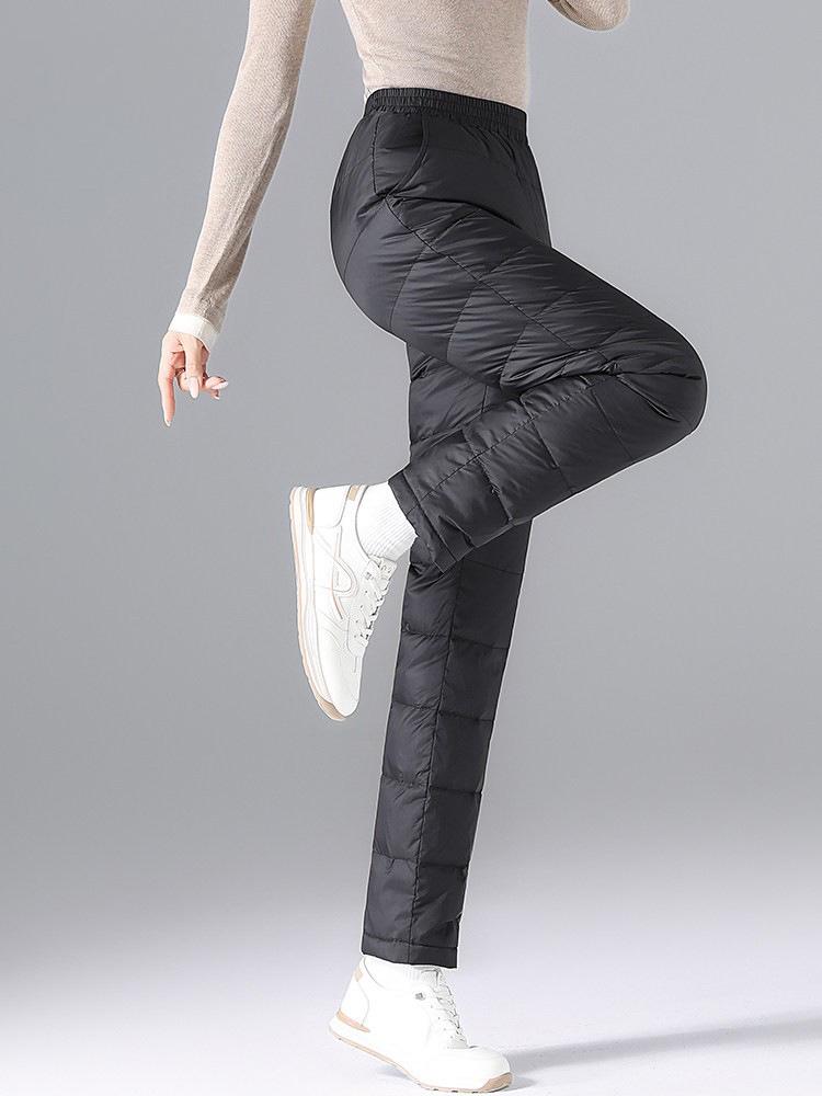 2026 Winter Women's Windproof Down Pants: Warm, Thick, Straight-Leg Outdoor Wear for Middle-Aged and Elderly