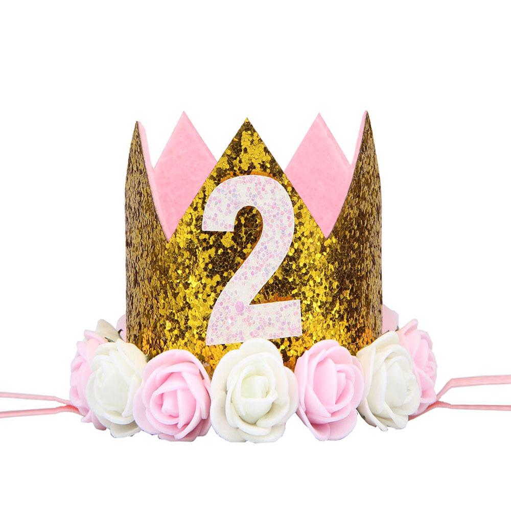 Cross-Border 1st Birthday Crown Headband: Princess Gold & Pink Party Accessory for Girls