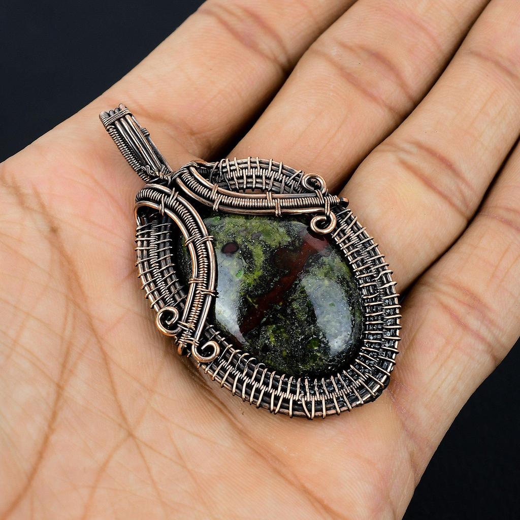Dragon Blood Jasper 999 Copper Wire Wrapped Pendant, Handmade Gemstone Pendant Jewelry, Gifts For Wife Brand New Pendant