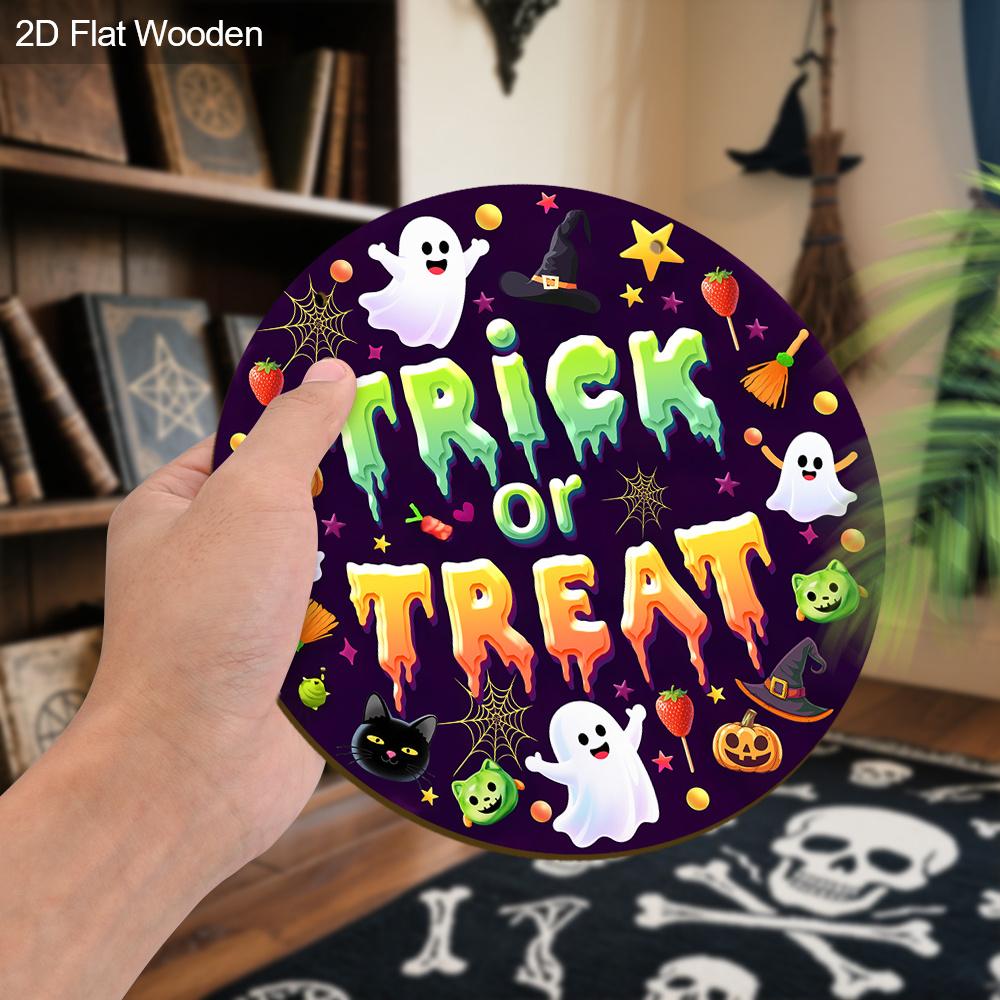 JIT 1pc 2D Flat 'trick or Treat' Halloween Theme Wooden Decorative Signs & Plaque, Bohemian Style Wall Hanging Decor, Suitable for Family Front Door