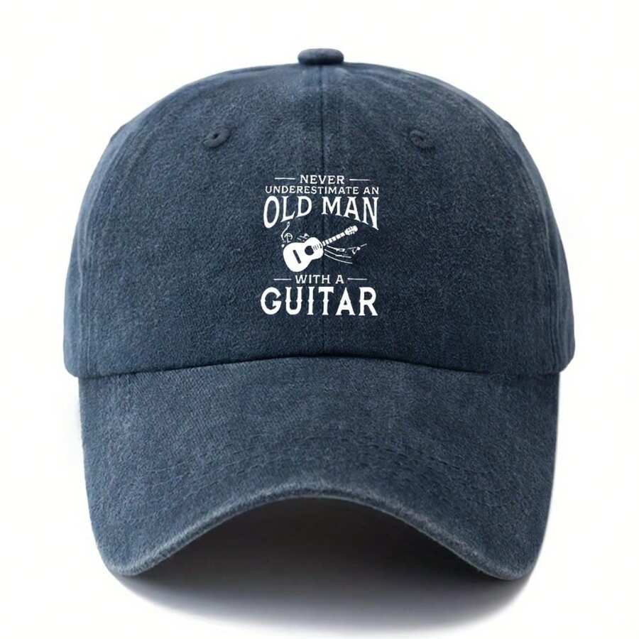 Unisex Vintage Washed Baseball Cap With Never Underestimate An Old Man With A Guitar Print