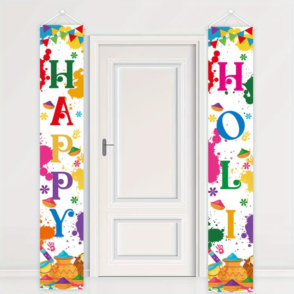 1 Pair Holi Festival Polyester Door Banners, 179.83cm x 29.97cm Multipurpose Porch Decorations, Happy Holi Theme, No Electricity Needed, Home Decorati
