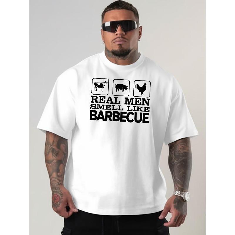 Europeiska storlekar Riktiga män luktar grillat Kortärmad T-shirt Amerikanskt Mode Tryckt Lös Basplagg för Man Sommar Rund Hals Avslappnad
