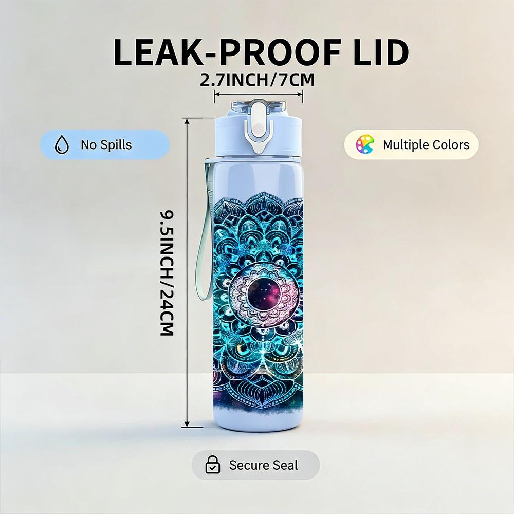 1PC Swirl Mandala Psychedelic Art Print 750ml Color Plastic Sports Water Bottle Leakproof Flip Straw Lid Suitable for Sports Office Home Use