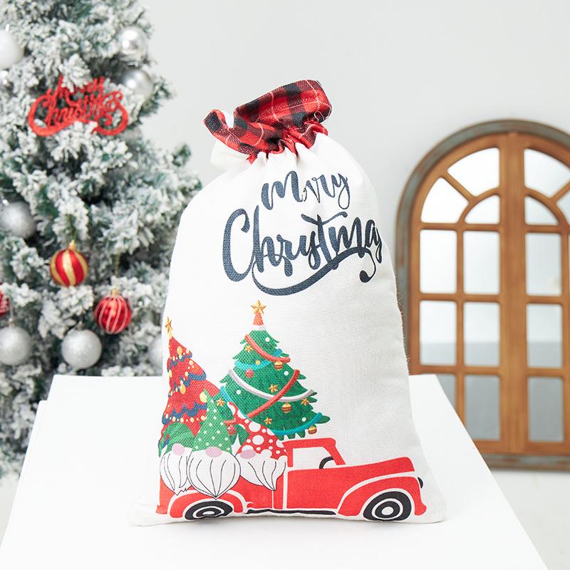 Christmas Santa Claus Burlap Drawstring Backpack for Kids Candy