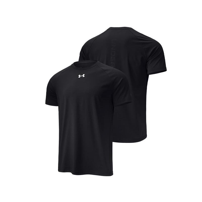 Under Armour Large Letter Logo Embossed Sports Knit Crew Neck Short Sleeve Raglan T-Shirt Men T-Shirts Black 22500518-001