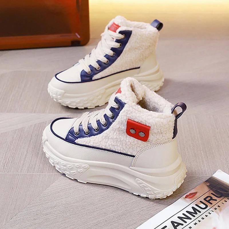 

Осенне-зимние женские кроссовки на платформе, модные флисовые кожаные ботильоны, новые плюшевые теплые хлопковые ботинки, зимние ботинки на толстой подошве 35 синий