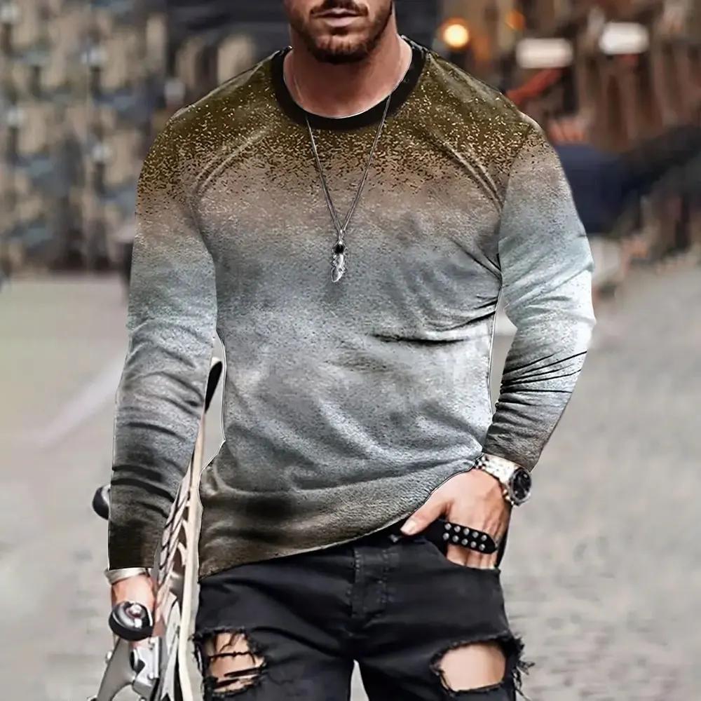 Rundhals 3D-Verlauf bedruckte lässige Kurzarm-Herren-T-Shirts - Weicher, mittelelastischer Polyesterstoff Frühling und Herbst Relaxed Fit Kleidung