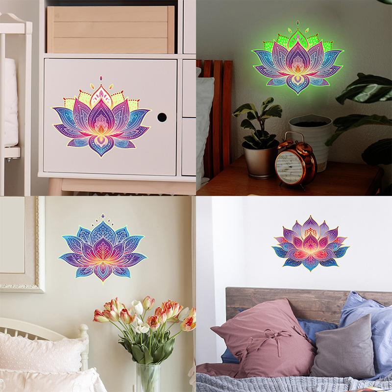 Glow-In-The-Dark Lotus Toilet Sticker Pvc Self-Adhesive Removable Wall Decal Luminous Car, Bedroom, Living Room Sticker