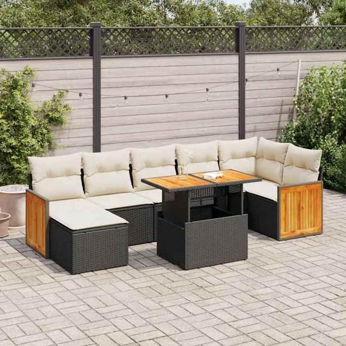 VidaXL Salon de jardin avec coussins 7 pcs noir résine tressée acacia 3327738