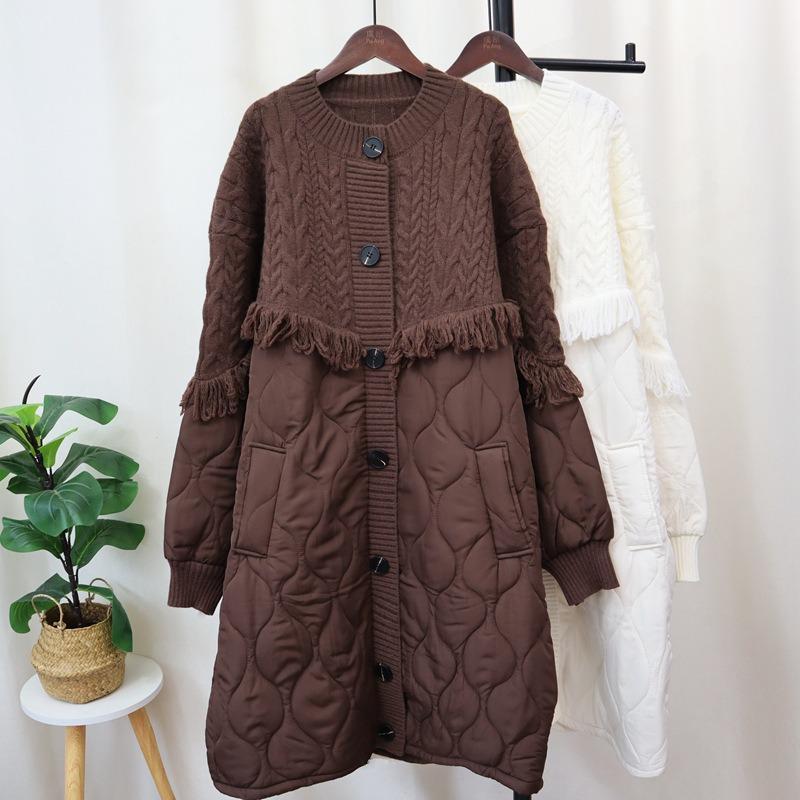 Lange Spleiß-Baumwollkleidung Strickjacke Herbst und Winter neu Quaste locker und dünne Strickjacke Damen
