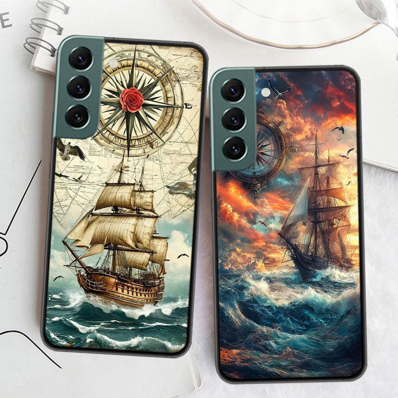 Compass Map Voyage Phone Case For Samsung Galaxy S22 S25 Ultra S21 S10 Plus S26 Edge S20 S23 S24 FE Cover Silicone Soft TPU