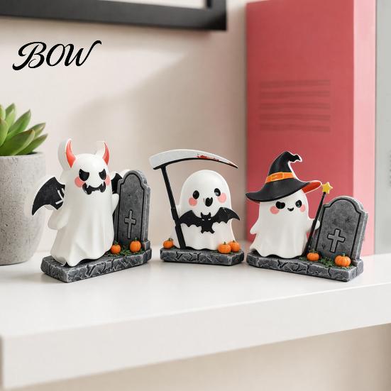 Desktop Halloween Ornament 3Pcs Decoration, Resin Micro Landscape Miniature Figurines, Cute Ghost Store Holiday Display Decor Pumpkin Fairy Garden for