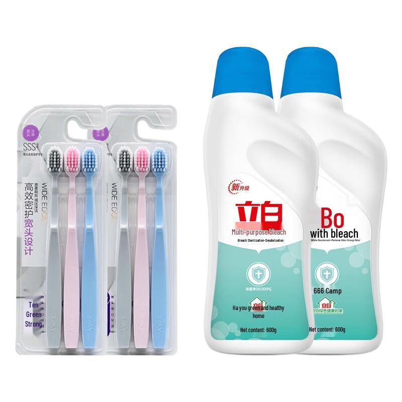 

Shuke Soft Gum Care Toothbrush 6-Pack with Liby Bleach 2-Pack Bundle