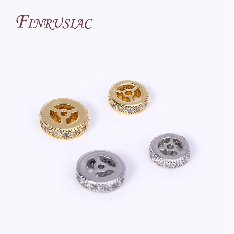 2 Sizes 18K Gold Plated Brass With Zircon Wheel Shape Beads Round Spacer Beads Bracelets Beads For Handmade Beads Jewellery