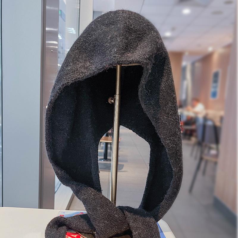 Korean version ins balaclava hat scarf integrated warm red knitted hat ear protector wool hat big head circumference
