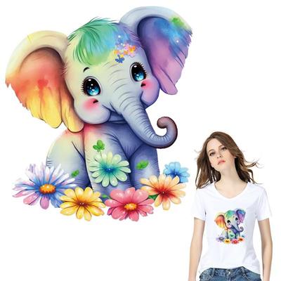 Patch For Clothes Flower Elephant Parches Ropa Diy T-Shirt Hoodies Heat Press Appliqued Clothes Stickers Iron On Patches