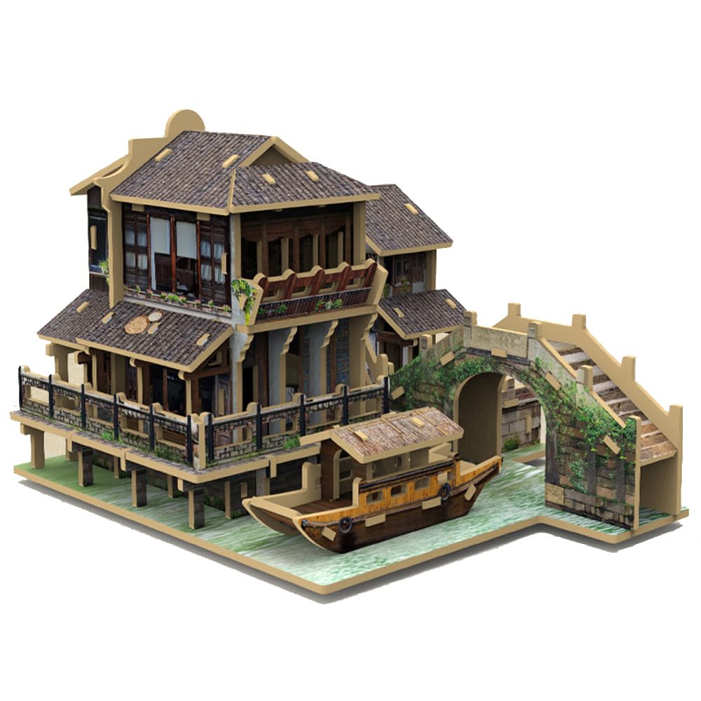 

3D Wooden Car Puzzle Toy DIY Model Building Characteristic Old Town Architecture No Glue Required Instructions Included