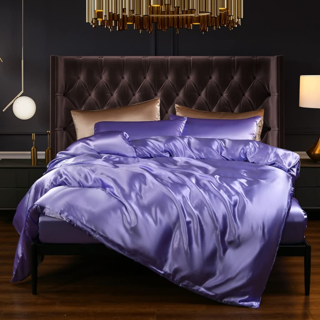 Satin Bedding Set King Wine Red Silk Like Satin Duvet Cover Set Luxury Soft Burgundy Comforter Cover Adults Bedroom Decor Chic Luxurious Sil
