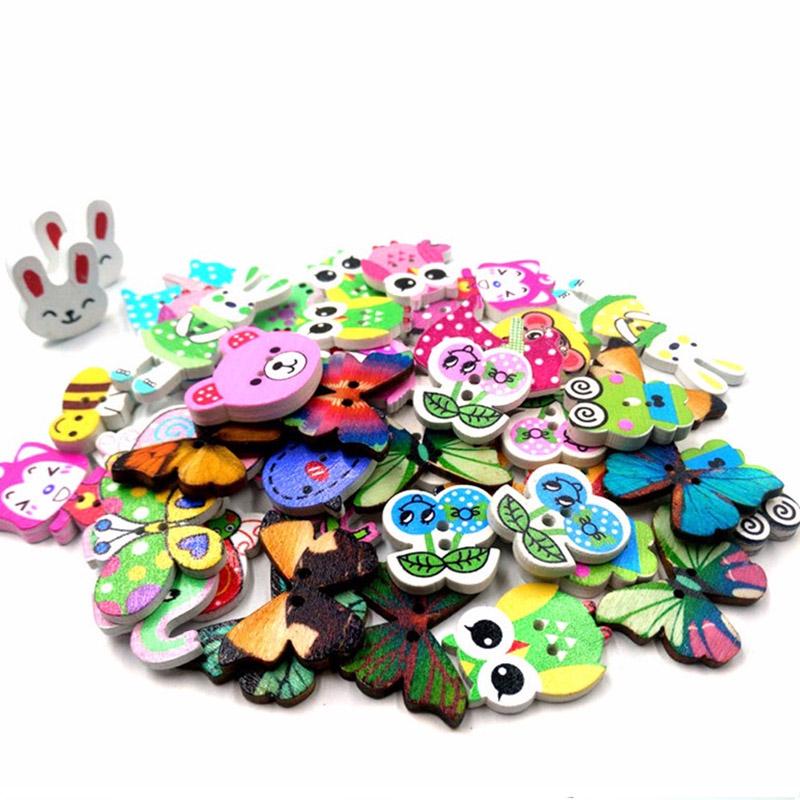50Pcs//Lot Wooden Mixed Bulk 2 Holes Animal Sewing Buttons Scrapbooking DIY CGTY