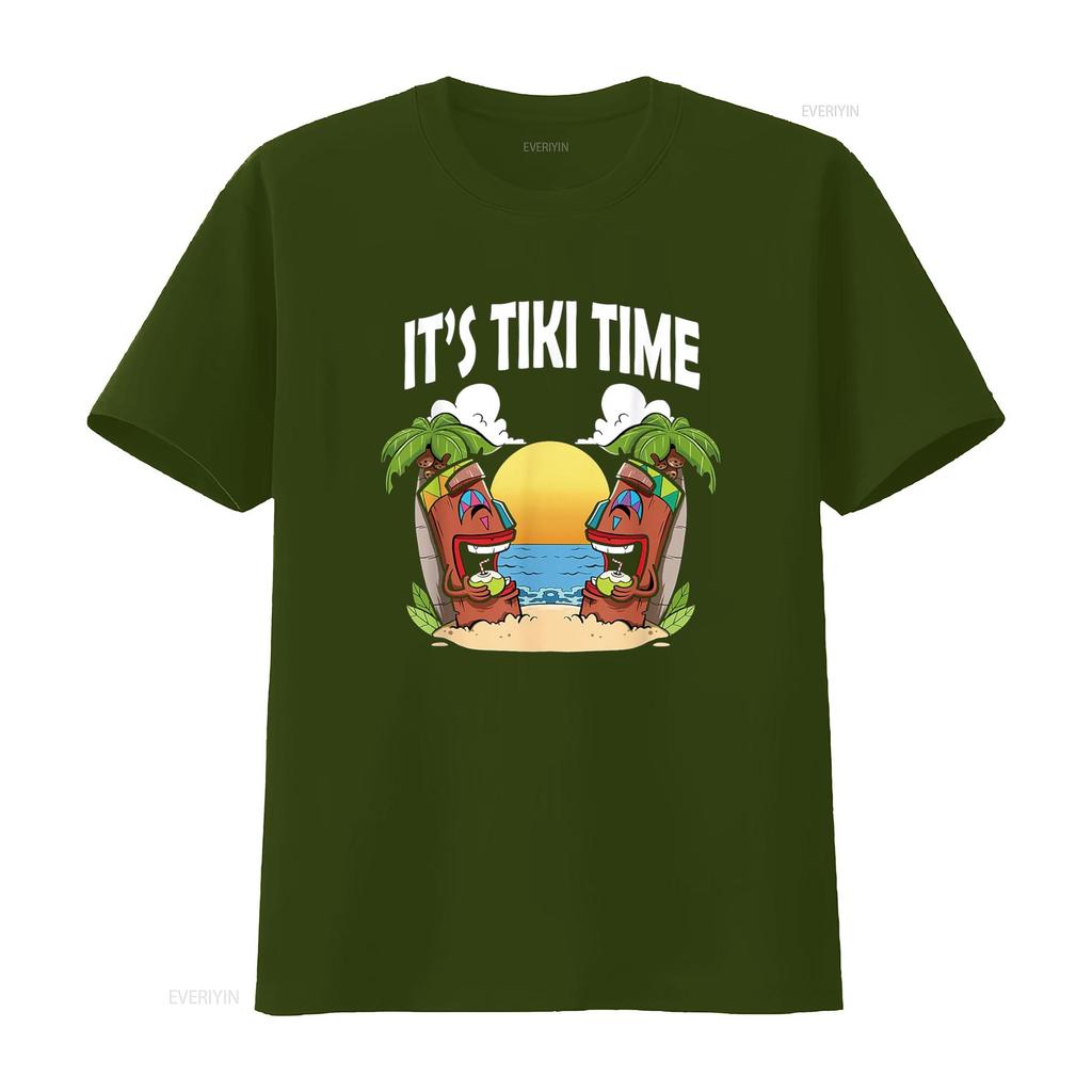 Tiki T Shirt Men Head It s Time Hawaiian Luau Women vintage Washed Unisex Breathable Stretched Slightly graphic Casual