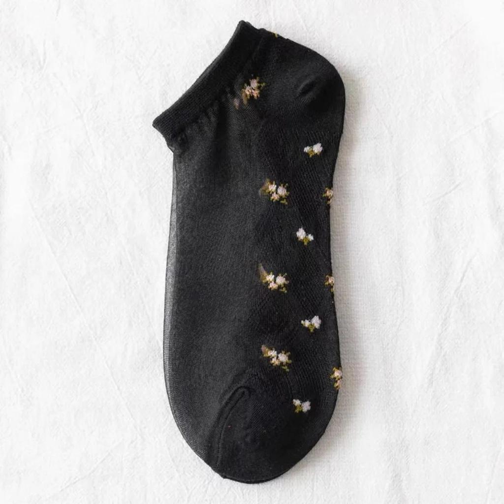 1 Stück Damenmode Sommer Glasstrümpfe Damen Dünne Strümpfe Kleine Blumenkarte Seidensocken Transparente Farbe Baumwollsocken