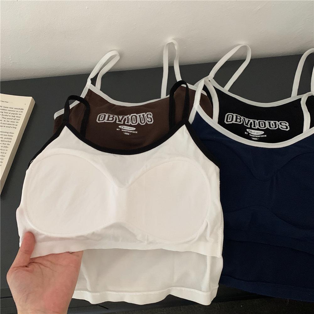 2024 Women's Slim Fit Letter Print Camisole: Sweet & Spicy Style with Chest Pad for Summer