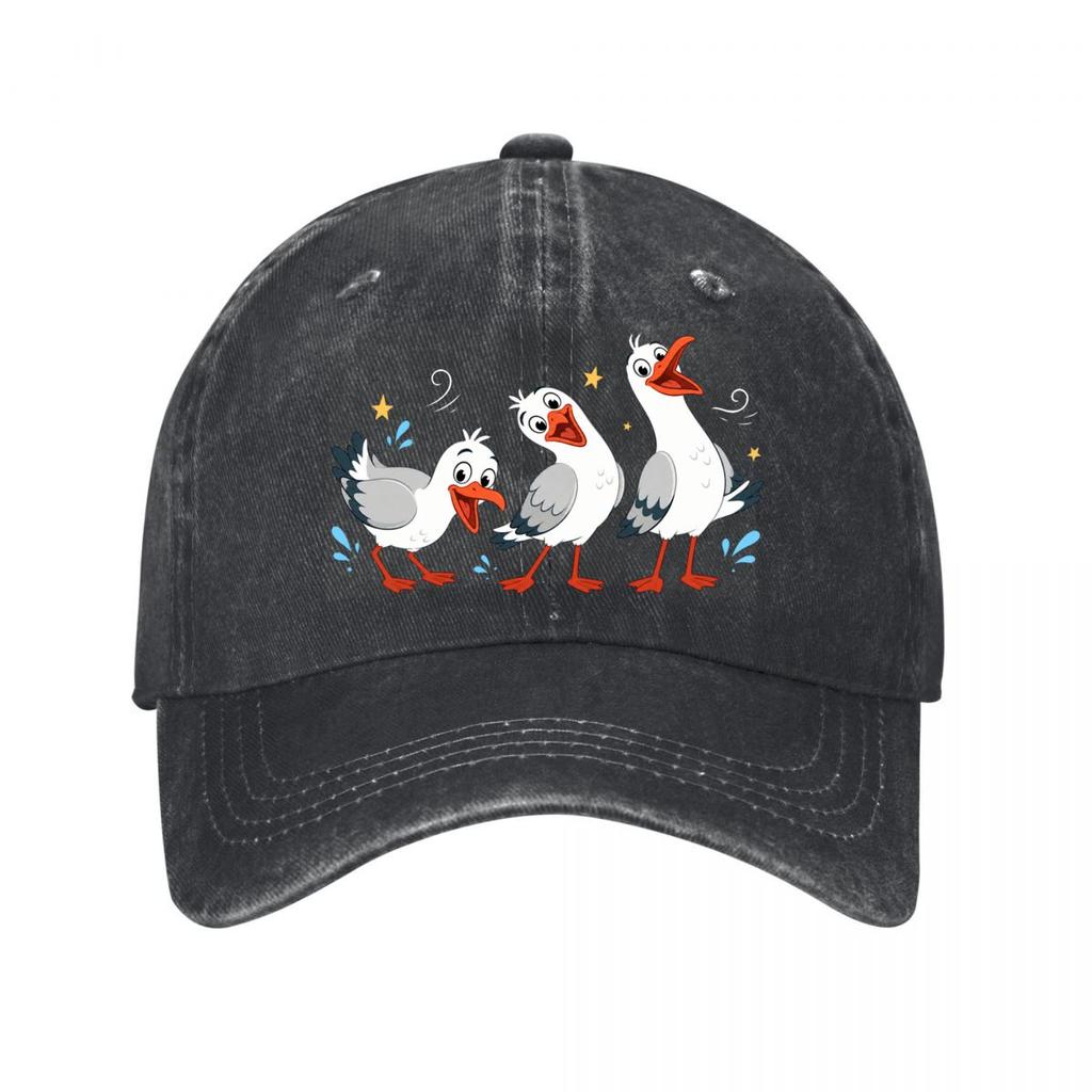 Playful Cartoon Seabird Trio Parade New Vintage Washed Cotton Baseball Cap Sun Hats