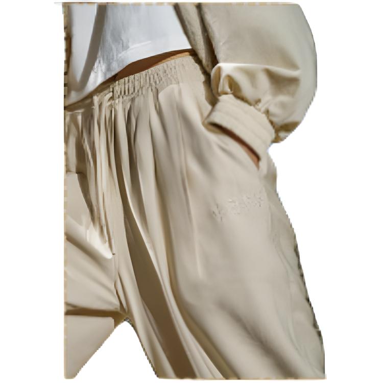 Li Ning Free Growth Solid Color Mid Waist Drawstring Cuffed Casual Pants Women Pants Off-White AKXT056-3