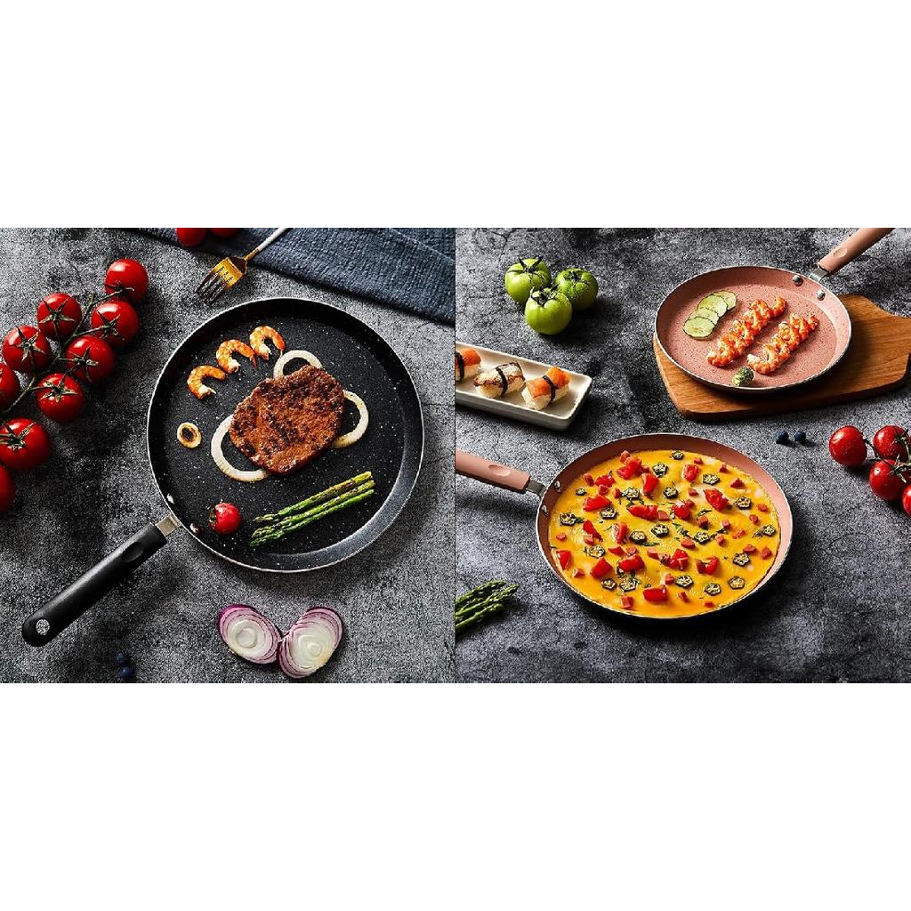 Tissting Crepe Pan 6in Aluminum Alloy Non Stick Pancake Dosa Griddle with Plastic Handle, Round Flat Skillet for Induction Stove Gas Cooker