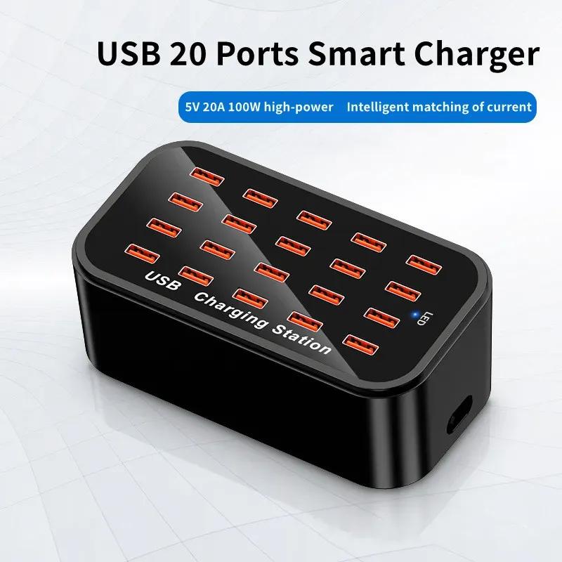 100W 20A 15/20 Ports USB Charging Station Fast Phone Charge HUB Charger Stand Desktop Chargers for iPhone/Samsung/Xiaomi