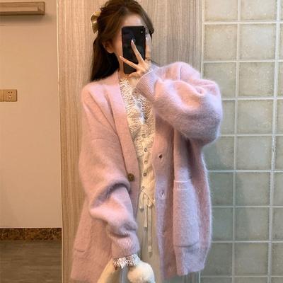 Soft Waxy Gentle Wind Knitted Cardigan Women's Autumn and Winter New Loose and Lazy Imitation Mink Fleece Sweater Jacket Top