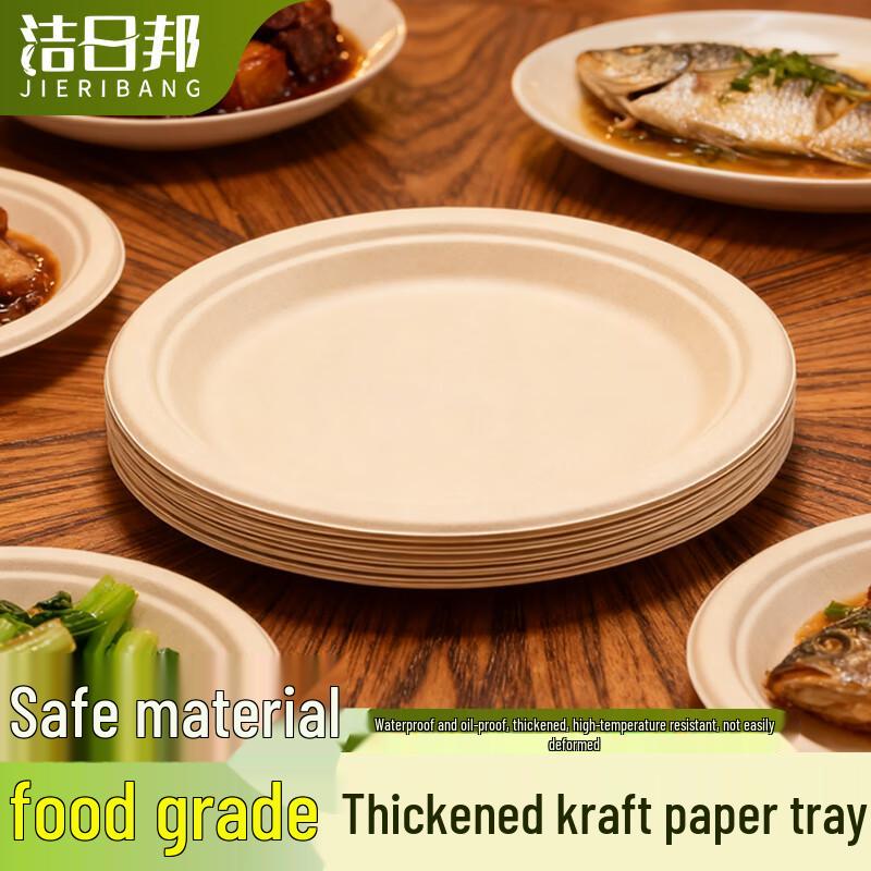 Jieribang 7-inch Round Sugarcane Pulp Plates, 1000-Pack