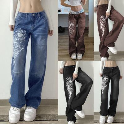 Jeans larghi a vita bassa con stampa irregolare alla moda femminile per primavera e autunno