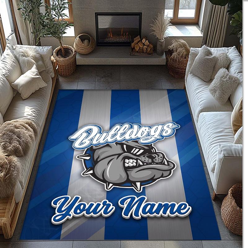Canterbury-Bankstown Bulldogs Crystal Velvet Rug, Custom Name Text Personalized Non‑Slip Floor Mat for Home Decor Gift