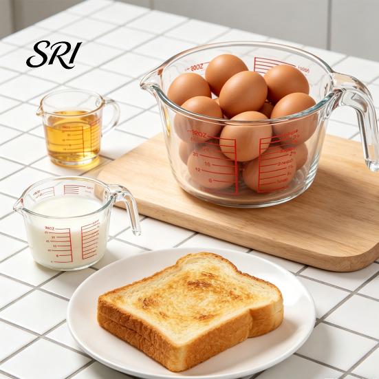 Powder Measuring Cup 1L Glass with Handle Spout Precise Scale Heat Kitchen Resistant Cooking Baking Liquid Flour Measurement Gadgets