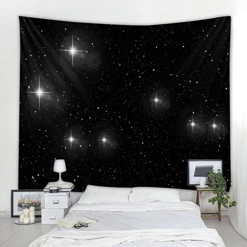 Starry Forest Tapestry Moonlight Night Psychedelic Bohemian Decoration Wall Hanging Home Room Art Background Decoration