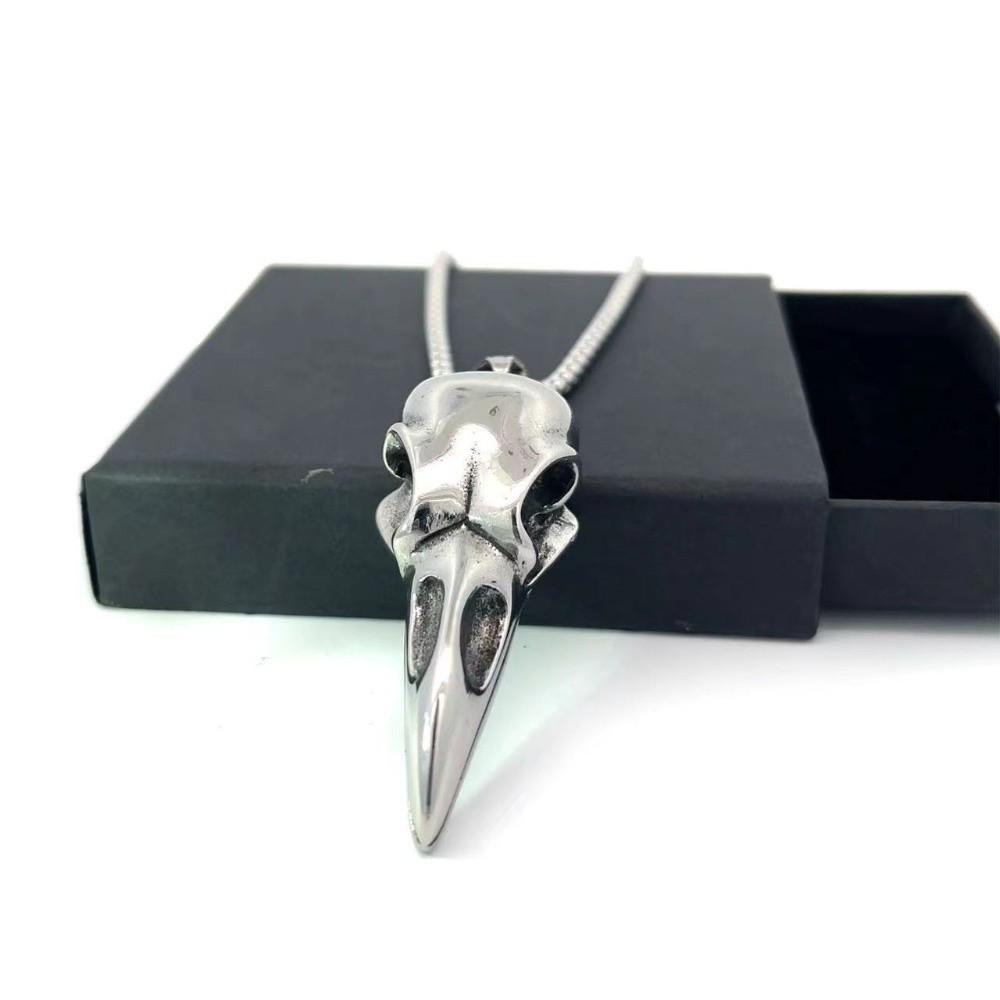 Vintage Crow Skull Pendant Silver Pendant Necklace Fashion Bird Skull Necklace for Men and Women