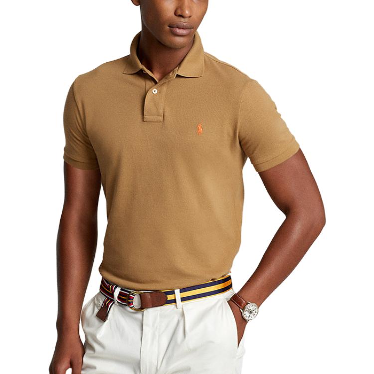 Polo Ralph Lauren SS23 Einfarbiges Slim Fit Baumwoll-Kurzarm-Polohemd Herren Oberteile Braun MNPOKNI1N822098-230