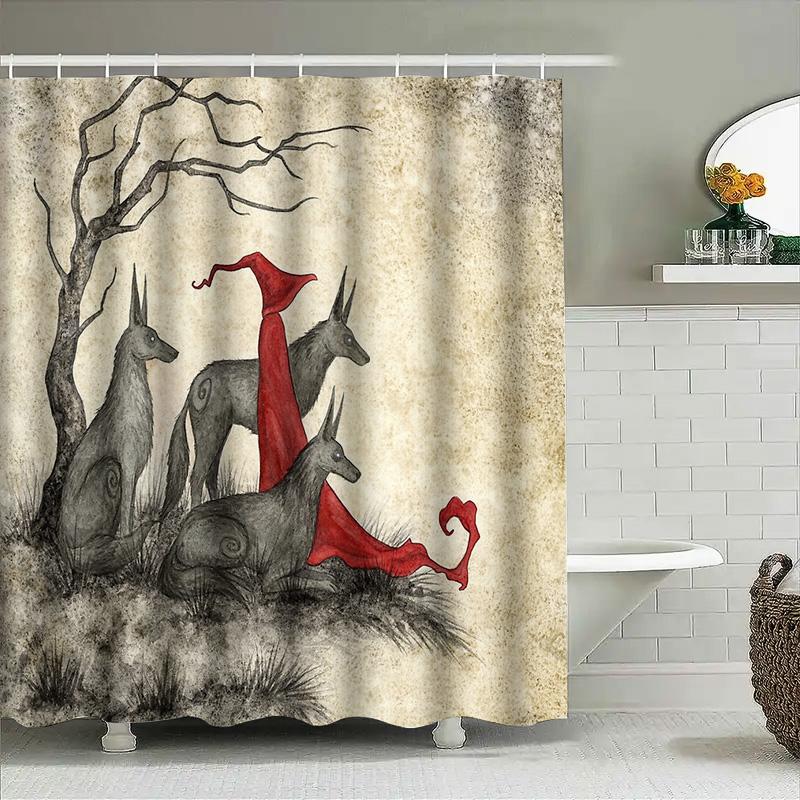 Wolf Forest Gothic Horror Shower Curtain Dark Fantasy Halloween Decor Tapestry Backdrop