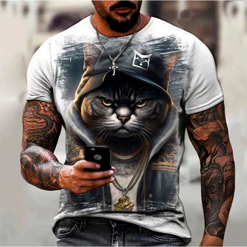 Cat Printed 3D  T-shirts for Men Oversized Short Sleeve Japanese Style Graphic Men's Clothing Fashion Pullover T Shirts Men