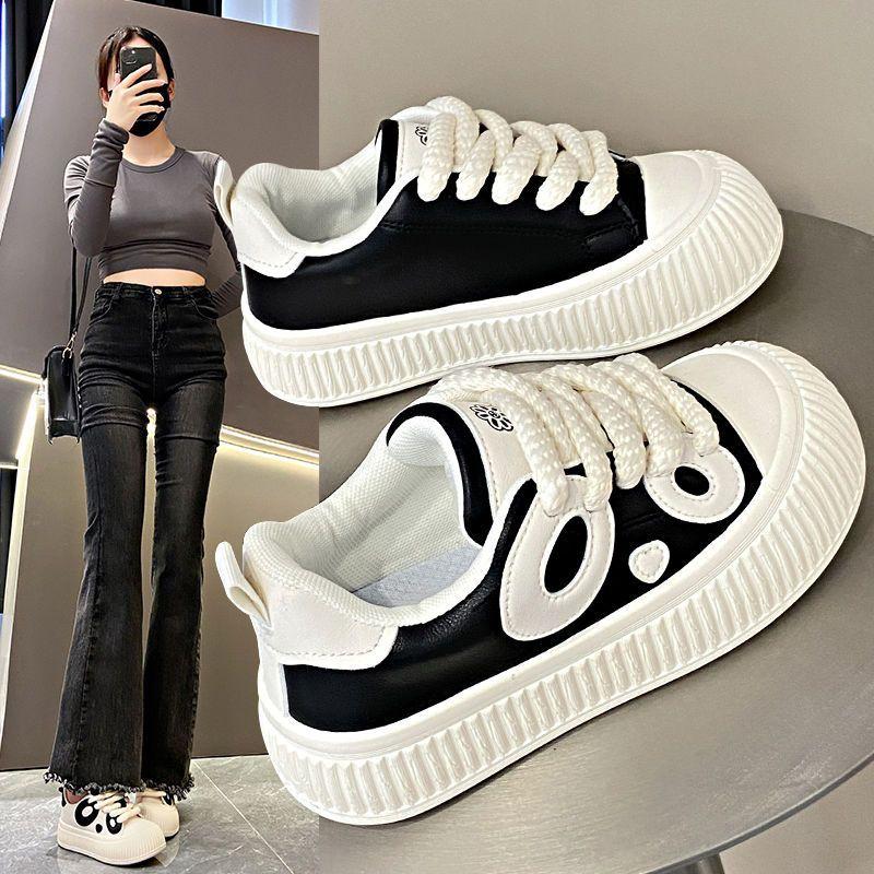 Niche black and white panda big head board shoes women's autumn new Korean version versatile casual women's shoes platform white shoes children