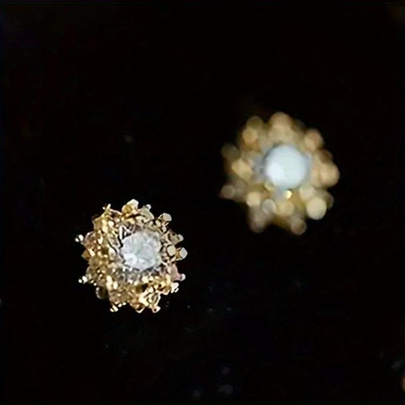 Gold Plated Sunflower Halo CZ Stud Earrings, Elegant Round Cut Crystal Pave Studs for Women