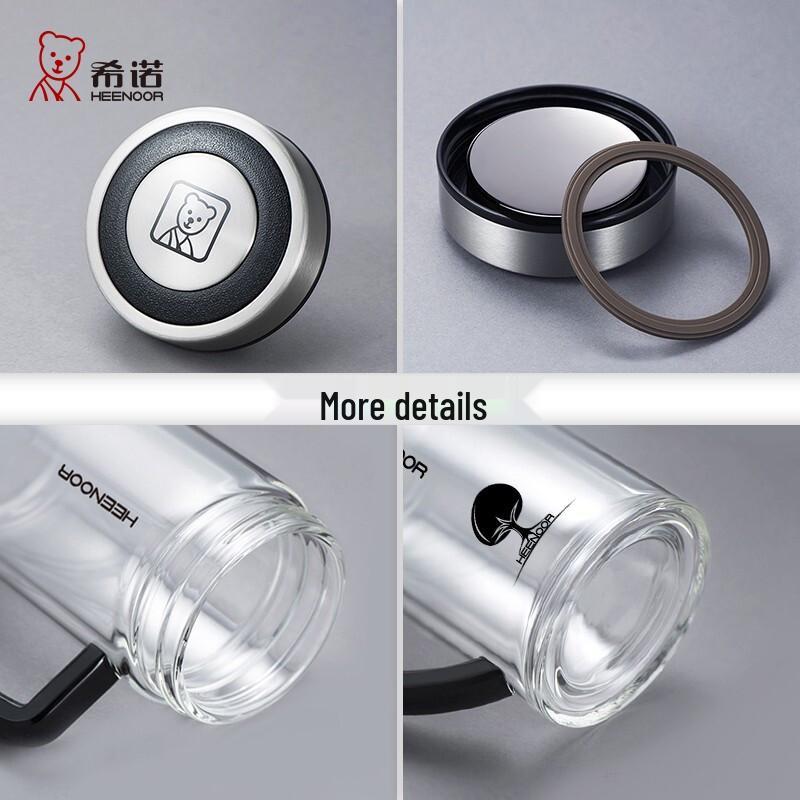 HEENOOR Double-Layer Glass Tea Infuser Mug with Handle, 435ml