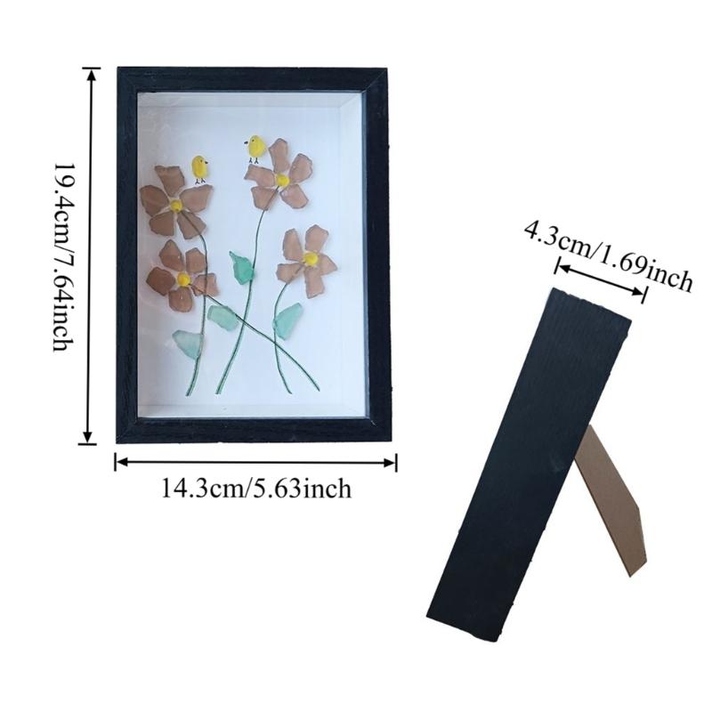Handmade Sea Glass Art Frame Table Decors Forget Me Not Flower Birds Sea Glass Table Art Decors Gift for Friend