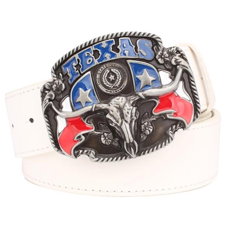 Wild West TEXAS Cowboy Belt Bull Skull Head Metal Buckle American Texan Pride Fashion Waistband For Men