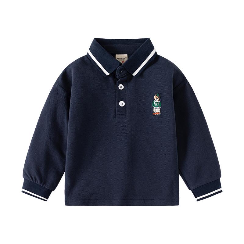 Spring 2024 Boys' Long-Sleeve Polo Shirt - Trendy Lapel Top for Children