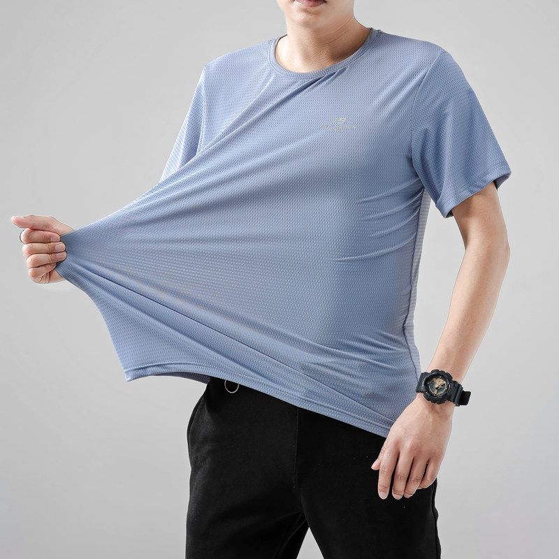Summer High end Experience! Stretch on All Sides! Ice Silk Breathable T-shirt Men's Short Sleeve Top round Neck Foreign Trade Cut the Tag off Tide